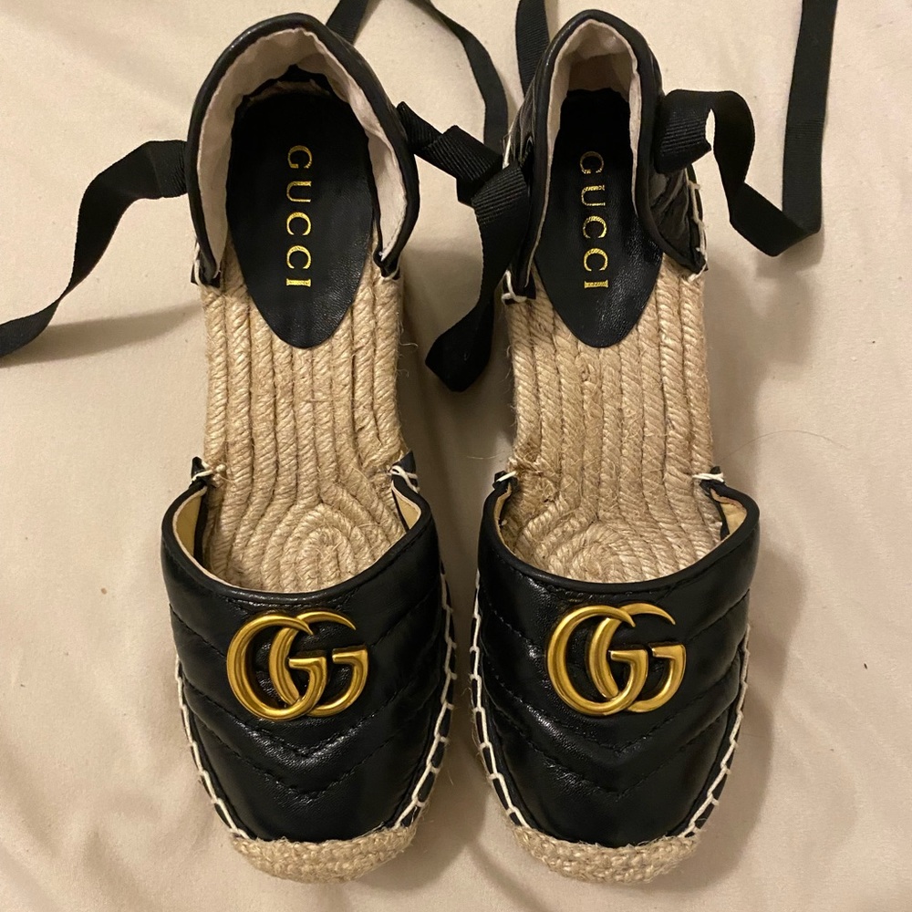 Women Gucci Leather platform espadrille shoes
